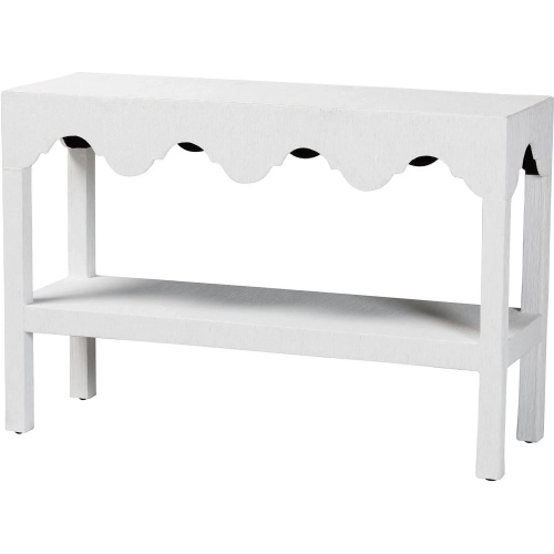 Nolan Two Tier Scalloped Console Table in White Finish Grasscloth