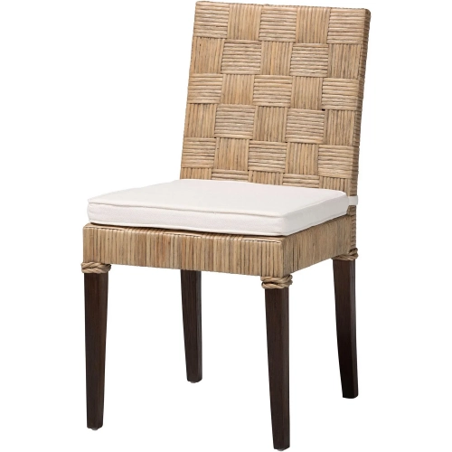 Fatima Dining Chair in Grey Taupe Rattan, Black Wood & Neutral Fabric