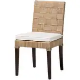 Fatima Dining Chair in Grey Taupe Rattan, Black Wood & Neutral Fabric