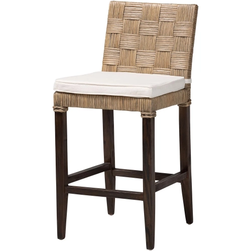 Fatima Counter Stool in Grey Taupe Rattan, Black Wood & Neutral Fabric