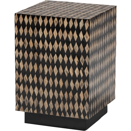 Paulo Square End Table in Diamond Pattern Bamboo & Black Wood