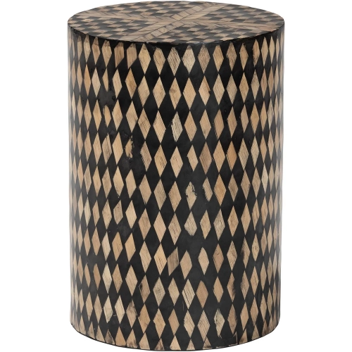 Paulo Round End Table in Diamond Pattern Bamboo & Black Wood