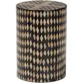 Paulo Round End Table in Diamond Pattern Bamboo & Black Wood