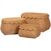 Ayleen 3 Piece Basket Set in Handwoven Scalloped Natural Rattan