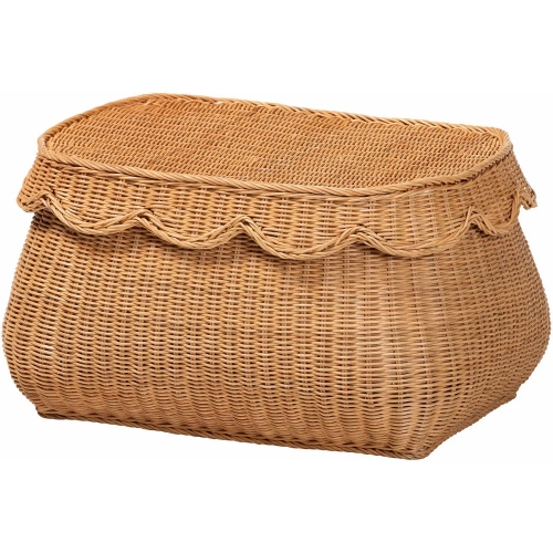 Ayleen 22" Basket in Handwoven Scalloped Natural Rattan