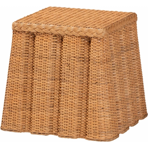 Andrea End Table w/ Pleated Skirt in Handwoven Light Honey Natural Rattan