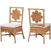 Abagale Flower Back Dining Chair in Rattan & Neutral Fabric (Set of 2)