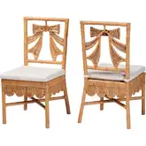 Abia Bow Back Dining Chair in Rattan & Neutral Fabric (Set of 2)