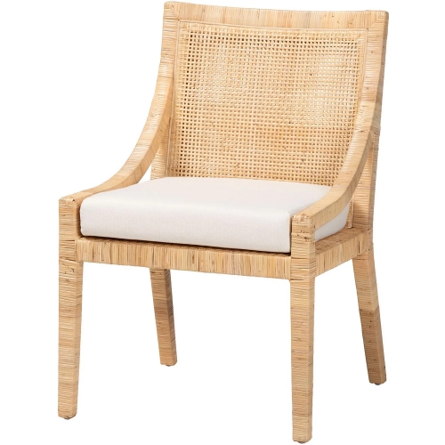 Alexis Wingback Dining Chair in Natural Rattan & Neutral Fabric