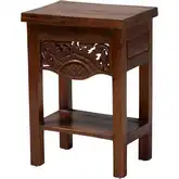 Alexandra Nightstand w/ Shelf in Handcarved Mahogany Wood