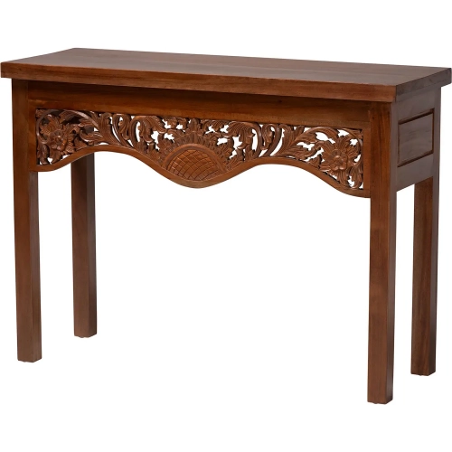 Alannis Console Table in Mahogany Wood with Carved Floral Apron