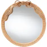 Creusa Round Wall Mirror w/ Bow in Handwoven Honey Natural Rattan