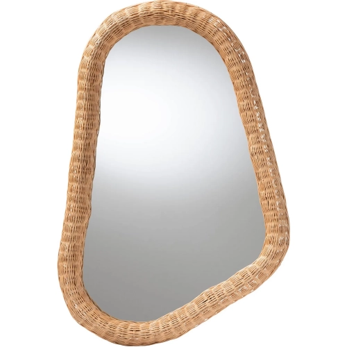 Ulrica Organic Shape Wall Mirror in Handwoven Natural Rattan