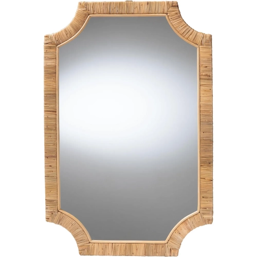 Thiago Scalloped Corner Wall Mirror in Handwoven Natural Rattan