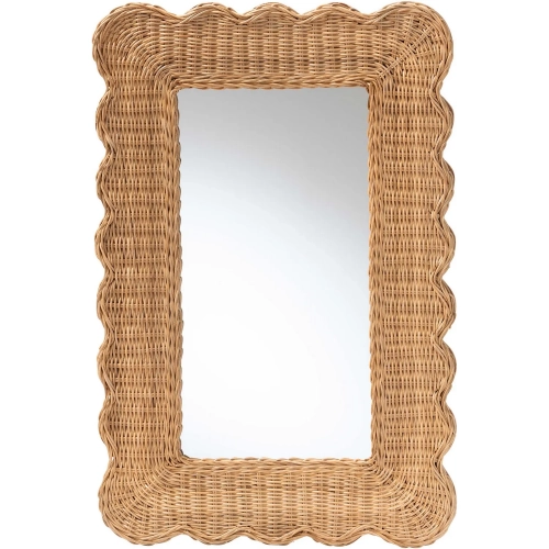 Makoto Wall Mirror in Handwoven Scalloped Natural Rattan