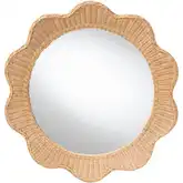 Makoto Round Wall Mirror in Handwoven Scalloped Natural Rattan
