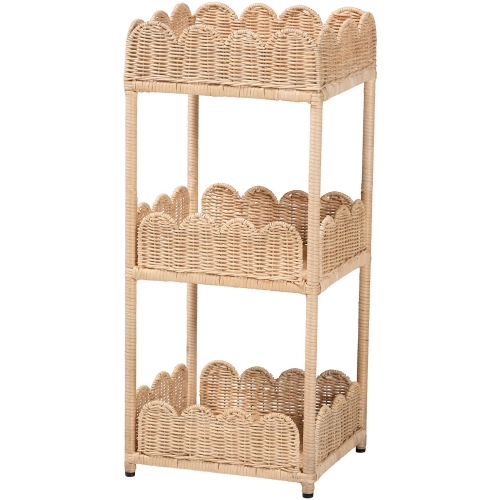Brooks 3 Tier Storage Shelving in Handwoven Scalloped Natural Rattan