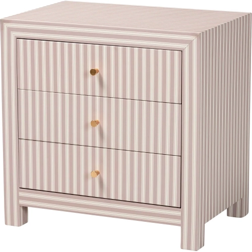 Javianne 3 Drawer Cabinet End Table in Beige & White Striped Leatherette