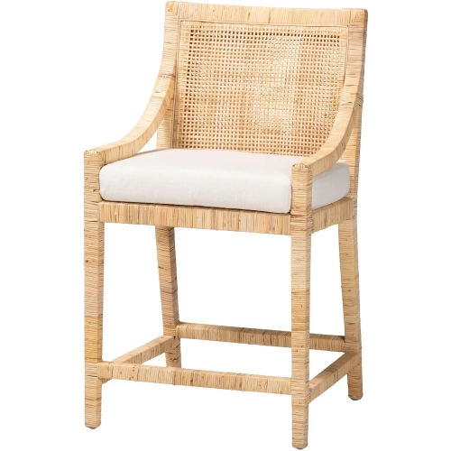 Alexis Wingback Counter Stool in Natural Rattan & Neutral Fabric