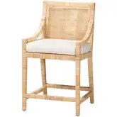 Alexis Wingback Counter Stool in Natural Rattan & Neutral Fabric