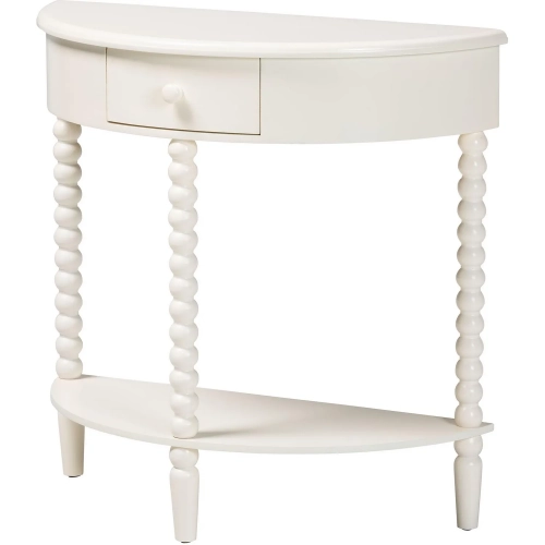 Raynera 1 Drawer Demilune Console Table w/ Bobbin Leg in White Wood