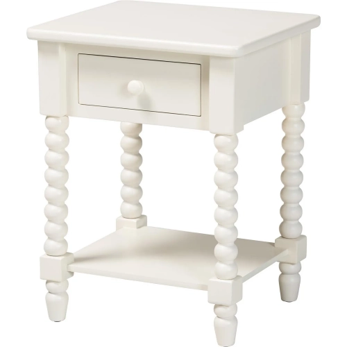 Raynera 1 Drawer End Table w/ Bobbin Leg in White Wood