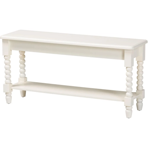 Bayard Bench w/ Shelf & Bobbin Spindle Legs in White Wood