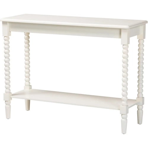 Bayard Console Table w/ Shelf & Bobbin Spindle Legs in White Wood