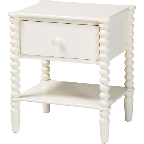 Rimona 1 Drawer End Table w/ Bobbin Leg in White Wood