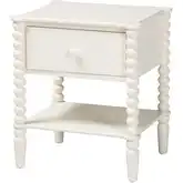 Rimona 1 Drawer End Table w/ Bobbin Leg in White Wood