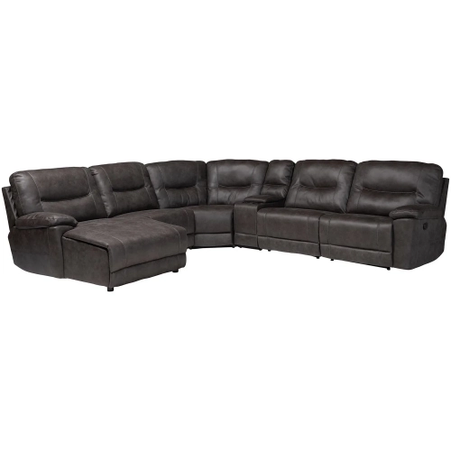 Mistral 6 Piece Manual Recline Sectional Sofa with Left Chaise in Charcoal Gray Suede