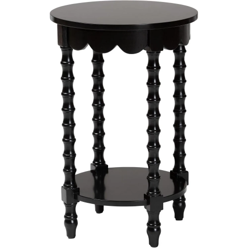 Sally Scallop Round Nightstand w/ Shelf in Black Finish Wood