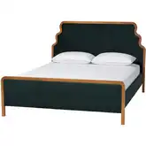 Gerianne Queen Scalloped Platform Bed in Green Velvet & Wood