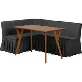 Randolph 3 Piece Corner Dining Nook Set in Dark Grey Fabric & Wood