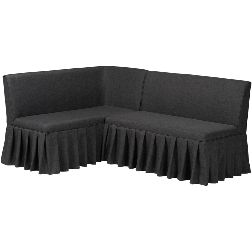 Bryna 2 Piece Corner Dining Nook Bench Set in Dark Grey Skirted Fabric