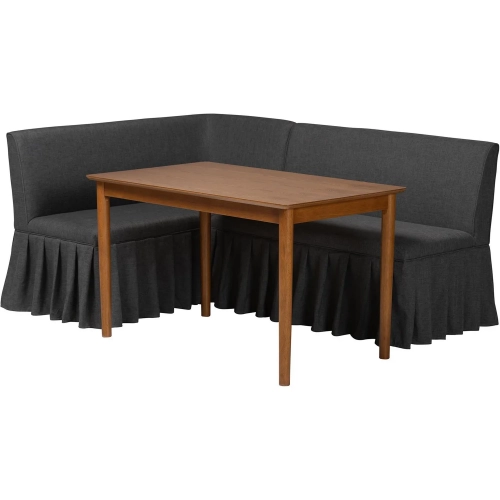 Richard 3 Piece Corner Dining Nook Set in Dark Grey Fabric & Wood