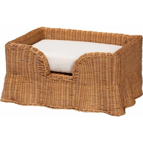 Belita 27.6" Pet Bed in Scalloped Natural Rattan & Removable Cushion