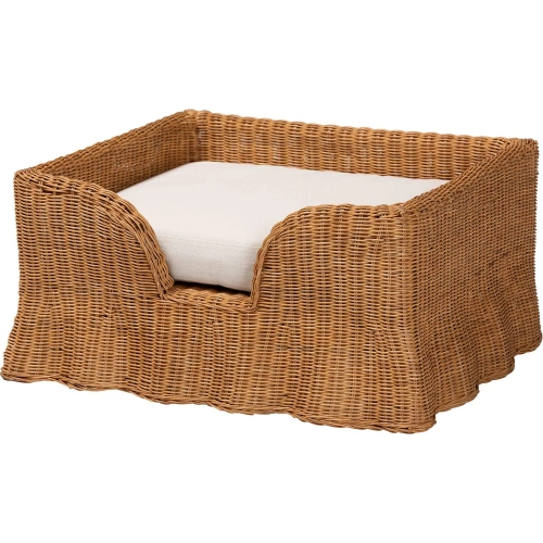 Belita 30.2" Pet Bed in Scalloped Natural Rattan & Removable Cushion