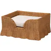 Belita 30.2" Pet Bed in Scalloped Natural Rattan & Removable Cushion