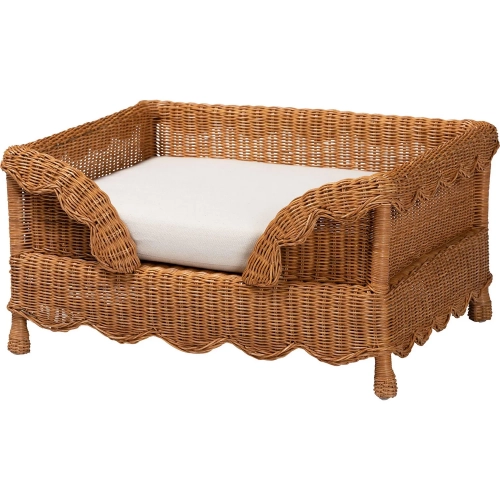 Papina 31.5" Pet Bed in Scalloped Rattan & Removable Neutral Fabric Cushion