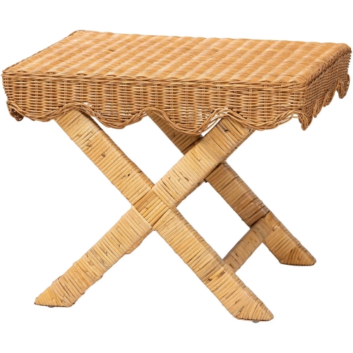 Modesta Scalloped Bench in Hand Woven Natural Rattan