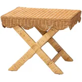 Modesta Scalloped Bench in Hand Woven Natural Rattan