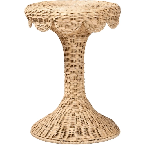 Natala Scalloped End Table in Hand Woven Rattan
