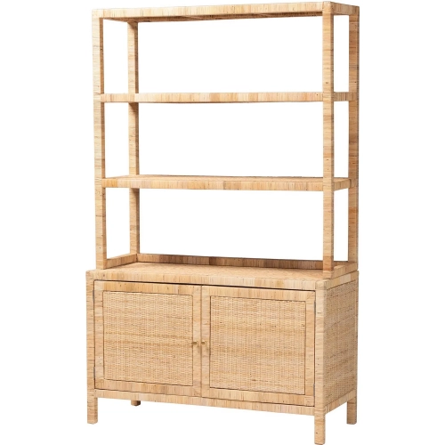 Mortis Bookcase w/ Cabinet in Natural Rattan
