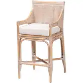 Allen Lattice Back Counter Stool in White Wash Rattan & Neutral Fabric