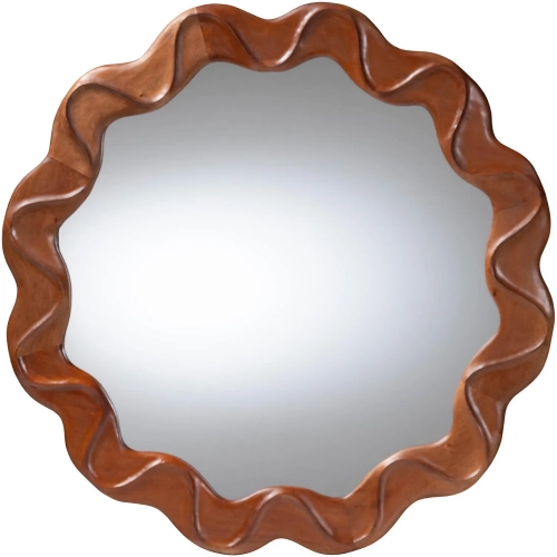 Bahati Wavy Round Wall Mirror in Mahogany Brown Finish