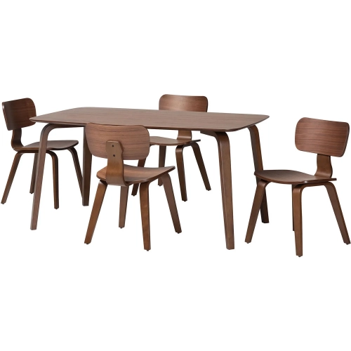 Billie 5 Piece Dining Set in Walnut Brown Finish Bentwood