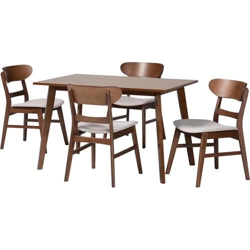 Fremont 5 Piece Dining Set in Walnut Brown Finish Wood & Taupe Fabric