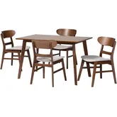 Fremont 5 Piece Dining Set in Walnut Brown Finish Wood & Taupe Fabric