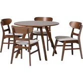 Reva 5 Piece Dining Set Table in Walnut Brown Finish Wood & Taupe Fabric